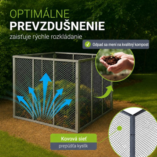 Záhradný kovový kompostér 450 l – strieborný, vzdušný, odoln Záhradný kovový kompostér 450 l – strieborný, vzdušný, odoln