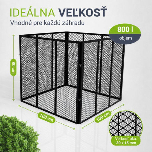 Kovový kompostér do záhrady 800 l – čierny, vzdušný, odolný Kovový kompostér do záhrady 800 l – čierny, vzdušný, odolný
