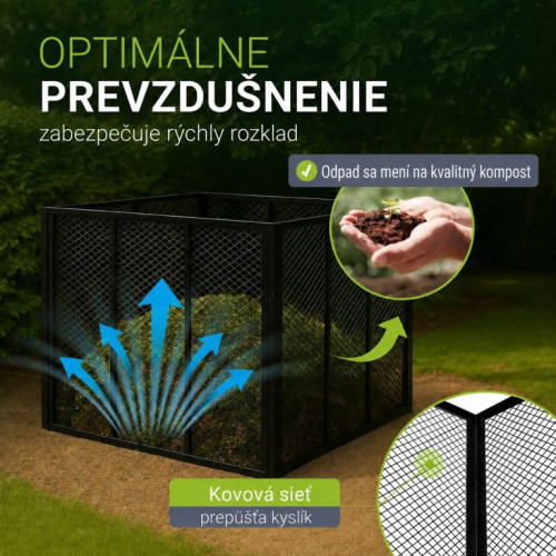 Kovový kompostér do záhrady 800 l – čierny, vzdušný, odolný Kovový kompostér do záhrady 800 l – čierny, vzdušný, odolný