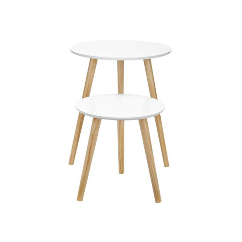 Sada minimalistických odkladacích stolíkov biela/drevo, 2 Sada minimalistických odkladacích stolíkov biela/drevo, 2