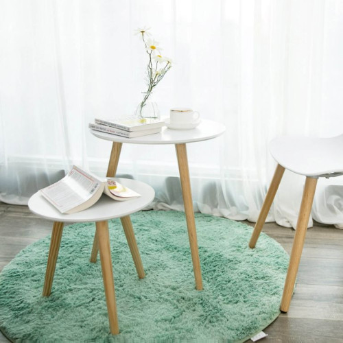 Sada minimalistických odkladacích stolíkov biela/drevo, 2