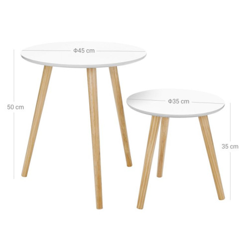 Sada minimalistických odkladacích stolíkov biela/drevo, 2 Sada minimalistických odkladacích stolíkov biela/drevo, 2