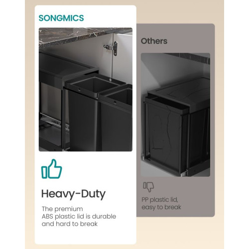 Kôš na triedený odpad do kuchynskej skrinky, 2x15 l, čierny