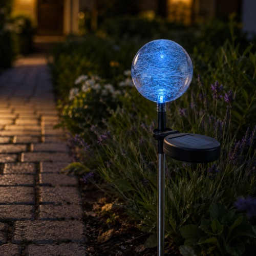 Záhradná LED solárna lampa Garth sklenené gule s farebnou zmenou osvetlenia