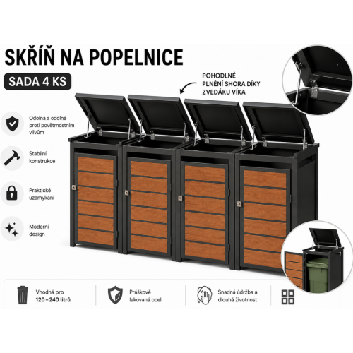 STILISTA Skriňa na 4 popolnice, 265 x 80 x 116 cm,