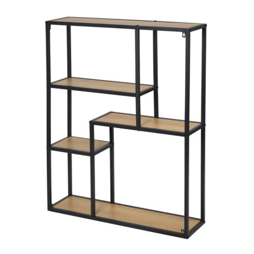 Otvorený kovový regál s policami v dekore dreva, 91x75x20 cm
