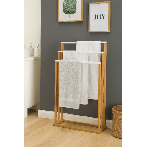 Bambusový vešiak na uteráky s tromi tyčami 82x54x24 cm Bambusový vešiak na uteráky s tromi tyčami 82x54x24 cm