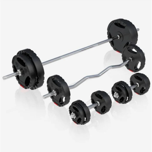 Gorilla Sports Sada posilňovacej lavice + nakladací set, biela Gorilla Sports Sada posilňovacej lavice + nakladací set, biela