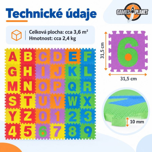 GAMES PLANET Penové puzzle čísla a písmená, 86 kusov GAMES PLANET Penové puzzle čísla a písmená, 86 kusov