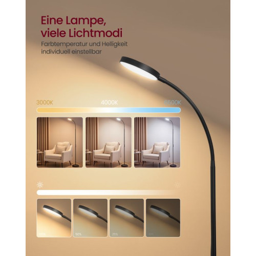 Moderná LED stojacia lampa, čierna, 2700-6500K, 15W, 170 cm