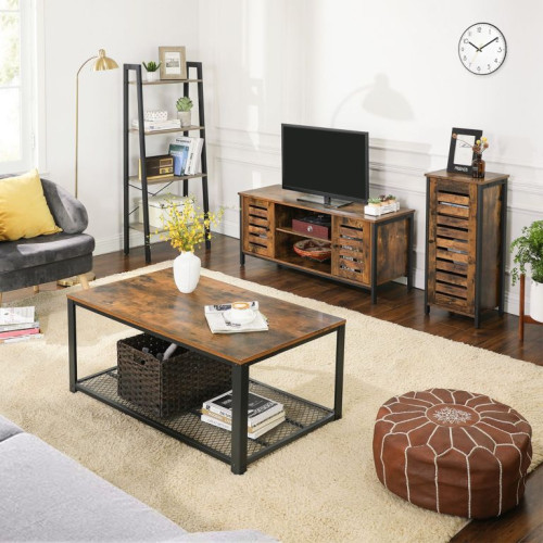 Rustikálny TV stolík s kovovým rámom 110x40x50 cm, hnedý