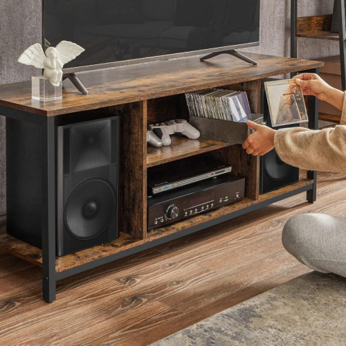 TV stolík s kovovým rámom, rustikálna hnedá, 120x40x50 cm