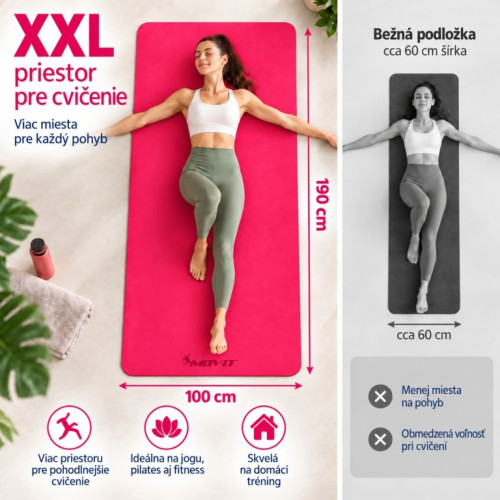 Fitness podložka na jogu 190 × 100 × 0,6 cm ružová Fitness podložka na jogu 190 × 100 × 0,6 cm ružová