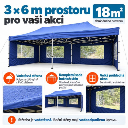 Záhradný párty stan 3 x 6 PROFI - nožnicový- modrý Záhradný párty stan 3 x 6 PROFI - nožnicový- modrý