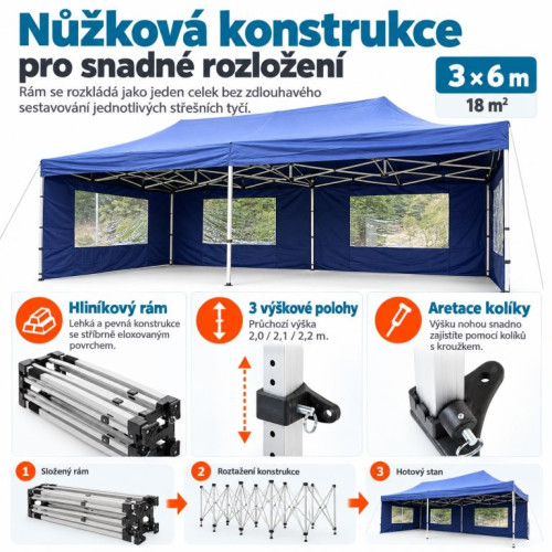 Záhradný párty stan 3 x 6 PROFI - nožnicový- modrý Záhradný párty stan 3 x 6 PROFI - nožnicový- modrý