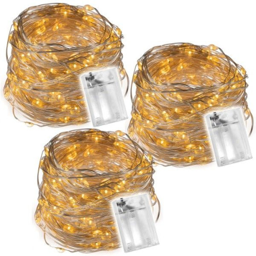 Sada 3 kusov svetelných drôtov 60 LED, teplá biela