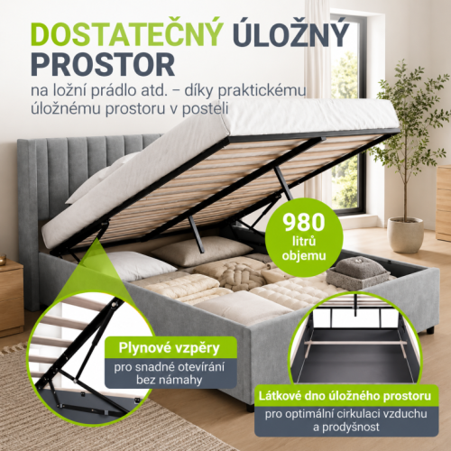 Polstrovaná posteľ s úložným priestorom, 120x200 cm, sivá Polstrovaná posteľ s úložným priestorom, 120x200 cm, sivá